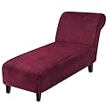 PrimeBeau Stretch Velvet Lounge Chaise Cover 1-Piece Super Soft Luxurious Chaise Longue Slipcover for Indoor Bedroom, Machine Washable, Burgundy