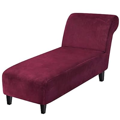 PrimeBeau Stretch Velvet Lounge Chaise Cover 1-Piece Super Soft Luxurious Chaise Longue Slipcover for Indoor Bedroom, Machine Washable, Burgundy