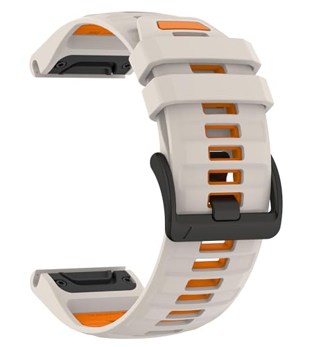 OUTVI for Fenix 5/Fenix 6/Fenix 7 Band 22mm Silicone Quickfit 22 Watch Bands for Garmin Fenix 8 47mm/Fenix 5 Plus/Fenix 6 Pro/Fenix 7 Pro Sapphire Solar/Forerunner 935 Soft Rugged Sports Strap Men Women (Beige Orange)