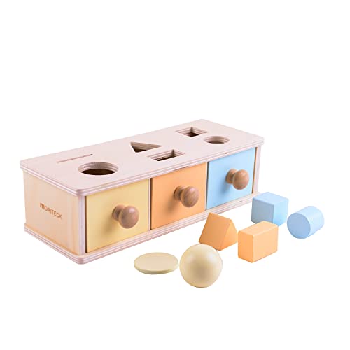 Image of MORITECK Montessori 3 in 1 Object Permanence Box Coin Box Shape Sorter for 8 Months up Baby Wooden Toy for Boy Girls Christmas Birthday Gift