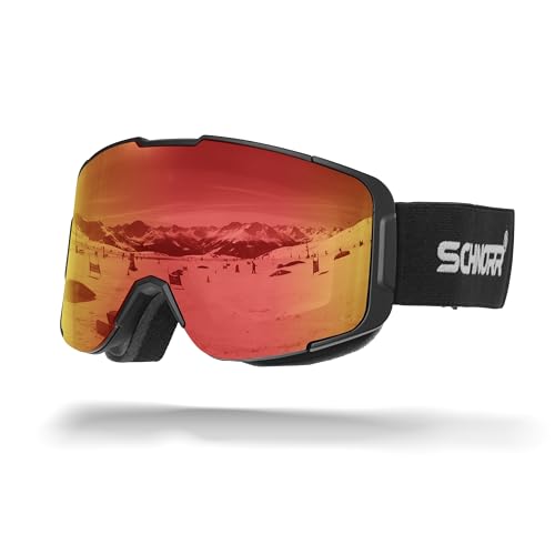 SCHNORR Kidsi Plus Rot S2 - Kinder Skibrille, Anti-Fog, OTG Skibrille Kinder,Ski Snowboard Brille Brillenträger für Junior Jungen Mädchen Anti-UV Anti-Fog