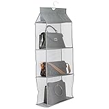 FUNKID 吊り下げ収納 バッグ収納 クローゼット収納 折りたたみ 収納ラック 省スペース バッグ/ハンドバッグ/タオル/ショルダーバッグ/レディースバッグ/メンズバッグ/ビジネスバッグ/ノートパソコンバッグ/靴/財布/マスク/生活用品収納 ハンガー付属【三段/グレー】