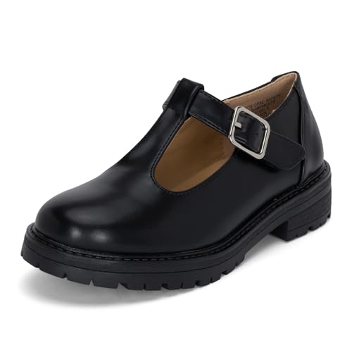 STYLISH S Belle-K ~ Little Kids Girls T-Strap Hook and Loop Low Heel Platform Mary Jane Dress Shoes