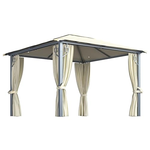BaraSh Paviljoen met gordijnen, led-lichtsnoer, 300 x 300 cm, crèmekleurig, aluminium, paviljoen, waterdicht, uv-bescherming, tuinpaviljoen, buitenpaviljoen (SPU: 3070332) - Afbeelding 3