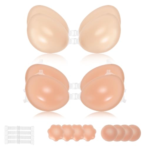 Sticky Bra for Women Push up Silicone Bra for Backless Dress,4 Pairs Adhesive Bras & 4 Pairs Nipple Covers