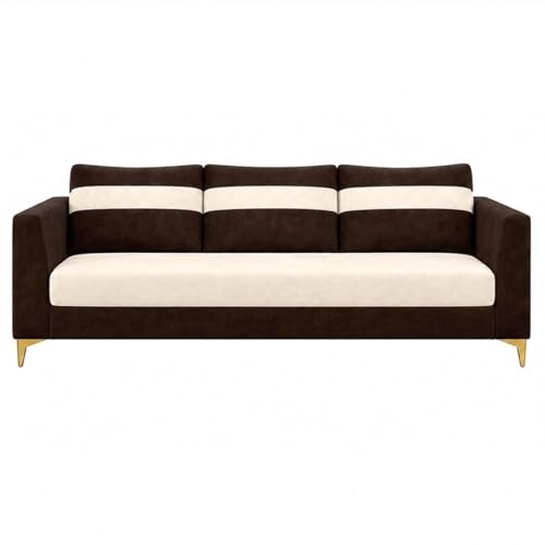 Image of FURNY Nova 5 Seater L Shape Sofa Set with 2 Movable Ottoman | Flexible Left or Right Layout | Plush Velvet Fabric (Dark Brown-Cream) | Perfect for Living Room, Guest Room & Office