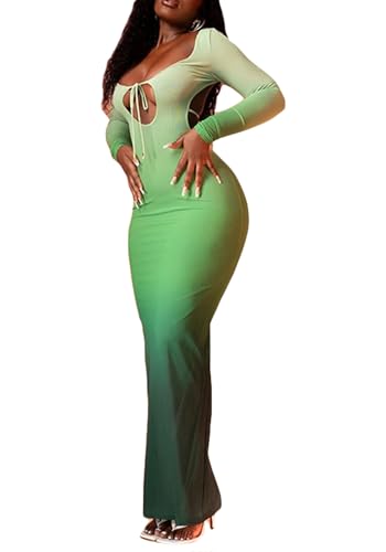 Amazon.com: Ptorlio Long Sleeve Maxi Dress for Women Backless Bodycon Sexy  Cut Out Dresses Club Party Green : Clothing, Shoes & Jewelry