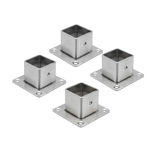 Wealrit 4 bases cuadradas de acero inoxidable con brida de anclaje, soportes de poste resistentes para soporte de barandilla de cubierta de valla (1 x 1 pulgada)