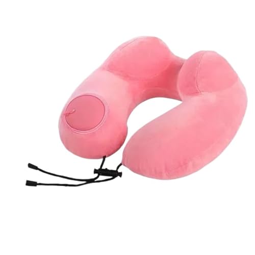U字型の快適な自動膨張式エアピローネックサポートインフレータブル飛行機旅行ネックピローインフレータブルピロー(Pink)