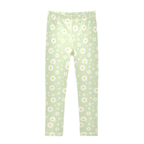 Daisies on Green Girls Leggings,Workout Leggings for Girls Toddler Athletic Leggings Size for 3-10T