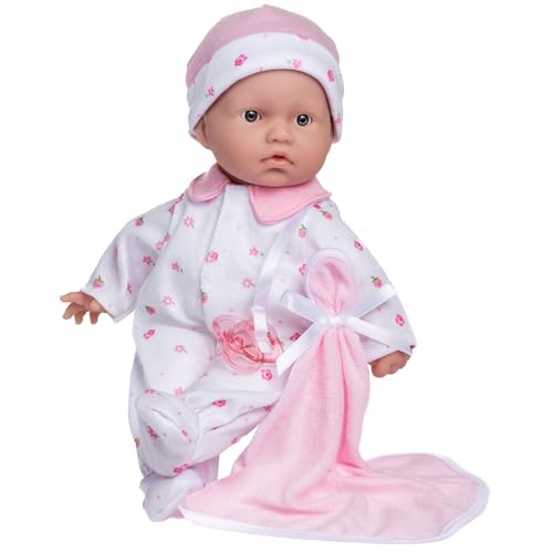 JC Toys - Boneca de vinil A bebé de 28 cm tem corpo macio e lavável, manta e chupeta, rosa, desenhado em Espanha, + 12 meses