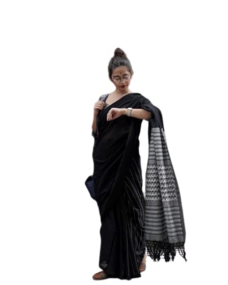 Sari en soie de litchi anti-irritation noir style Kanjivaram fluide de 5,5 m pour cérémonies