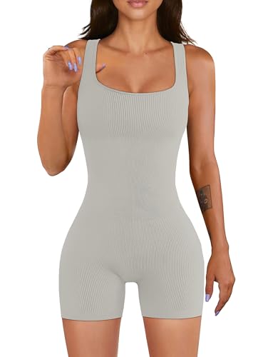 YIOIOIO Women Yoga Romper Workout Ribbed Square Neck...