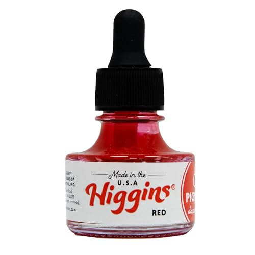 Higgins Red Pigmented Drawing Ink - for Artists and Students - 1 oz. Glass Bottle (HIG44645)