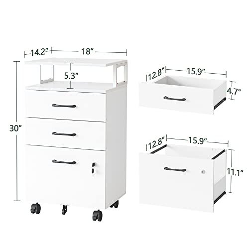 Fezibo File Cabinet With Lock For Home Office, 3-Drawer Rolling Filing Cabinet, Home Office File Cabinet For A4/Letter/Legal Size, Printer Stand, Wooden Storage Cabinet, White #TOP2