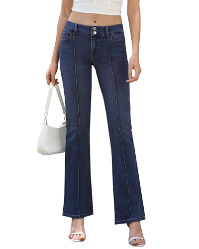 OFLUCK Jeans for Women Bell Bottom Jeans for Women Stretchy Mid Waisted Wide Flare Curvy Denim Pants
