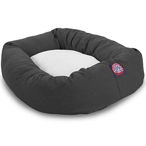 Image of Majestic Pet 24 Inch Poly-Cotton Sherpa Calming Dog Bed - Cozy Soft Round With Spine for Head Support - Washable Fluffy Donut 24x19x7 (Inch) for Small Pets - Gray