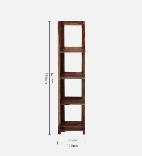 Image of Genuine Decor Sheesham Wood Corner Shelf Rack | 4-Tier Wooden Corner Stand for Living Room, Bedroom & Office | Multipurpose Corner Book Shelf Display Rack (Walnut Finish)