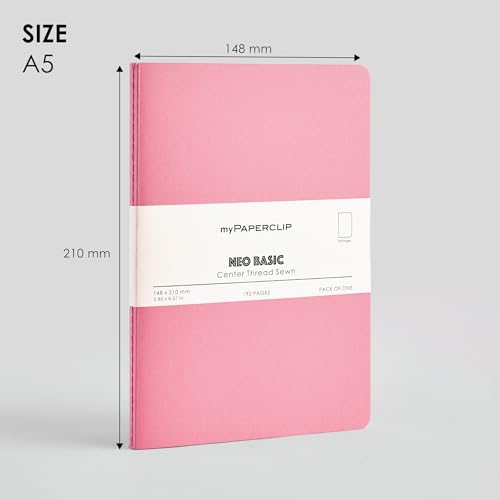 Image of myPAPERCLIP NeoBasic A5 Unruled Notebook | 192 Pages, 80 GSM, 250 GSM Soft Cover, A5 (5.83 x 8.27 in) | Pink