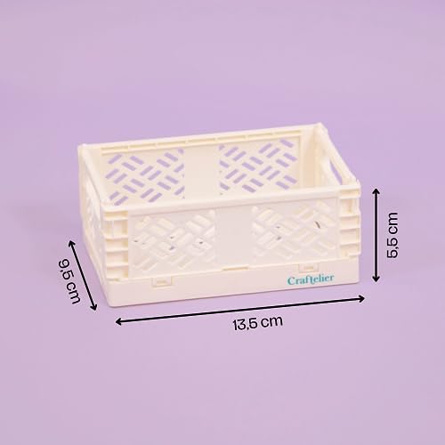 Image of Craftelier - Box for Organisation and Storage of Craft Materials | Foldable and Stackable Design | Small Size - Open Box Measures 13,5 x 9,5 x 9,5 x 5,5 cm - Colour White