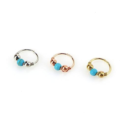 OATIPHO 3pcs Nose Ring Studs in Rose Gold Bead Turquoise 6mm 8mm 10mm Comfortable and Easy to Wear Nose Piercing Jewelry