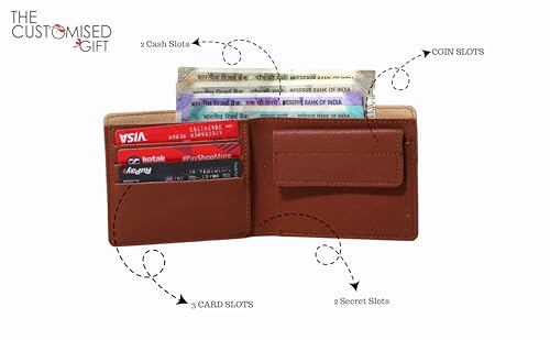 Image of TCG Personalized Name & Charm Imported Leather Mens Wallet | Gifts for Men Husband Boyfriend Employees Clients Colleagues Friend (TAN)