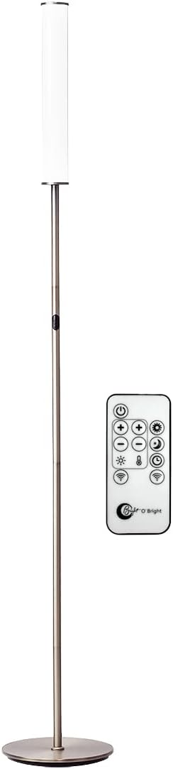 O’Bright LED Cylinder Floor Lamp with Remote Control, Full Range Dimming, Adjustable Color Temperature 3000K-6000K, Minimalist Standing Lamps for Living Room, Bedrooms and Office, Brushed Nickel