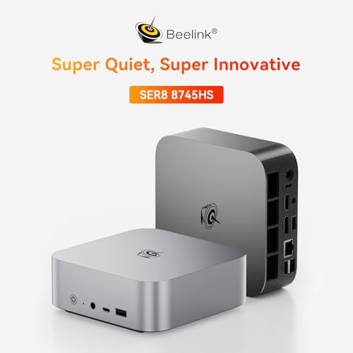 Image of Beelink SER8 Mini PC, AMD Ryzen 7 8745HS 8C /16T, 32GB DDR5 1TB M.2 PCle4.0 SSD Mini Desktop Computer, HDMI+DP+USB4 Triple Display Output, WiFi 6, 2.5G LAN, Bluetooth 5.2 W-11 Mini Gaming Computer