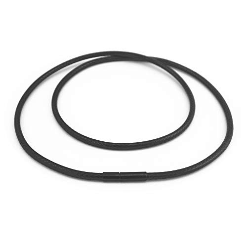 Glory Qin 2mm Black Wax Wire Leather Cord Chain Stainless Steel Rice Clasps Necklace Rope Chain 16 to 28 Inch
