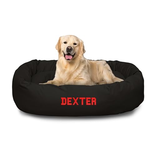 Image of Majestic Pet Personalized 40 Inch Bagel Calming Dog Bed Washable - Cozy Soft Round Dog Bed with Spine Support for Dogs to Rest Their Head - Fluffy Donut Dog Bed 40x29x9 (Inch) - Large - Black