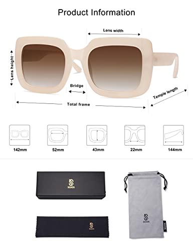 Sojos Retro Nude Square Polarized Sunglasses For Women Trendy 90S Rectangle Sun Glasses Uv400 Shades Sj2219 With Beige/Gradient Brown Lens #TOP4