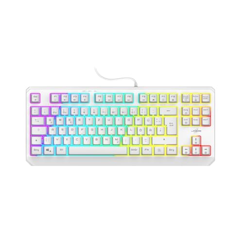 uRage Gaming Tastatur ' Exodus 220 TKL' QWERTZ (Gamer Keyboard ohne Ziffernblock, Tenkeyless DE Layout, RGB beleuchtete Tasten, Anti-Ghosting) weiß