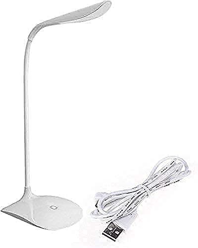 Adjustable LED Desk Lamp with USB Charging, White, for Reading, Writing and Home Office Work