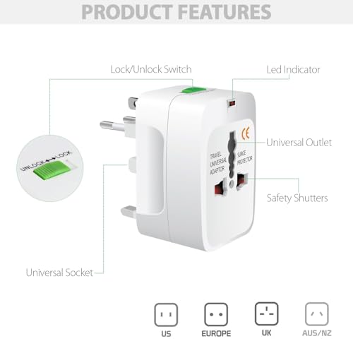 Image of Pivalo Universal Travel Adapter with All in one Multipurpose Power Plug Portable International Travelling 150+ Countries for Phone Camera Laptop (White, Pack of 1)