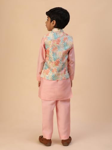 Image of Pro-Ethic Style Developer Kids Kurta Set For Boys With Waist Coat, Ethnic Wear for Diwali, Eid, Raksha Bandhan, Jacquard, Floral Print (Pack of 1)