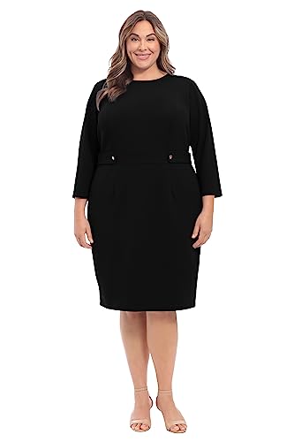 London Times Women's Work Office Business Sheath Dress with Button Waist Detail4
