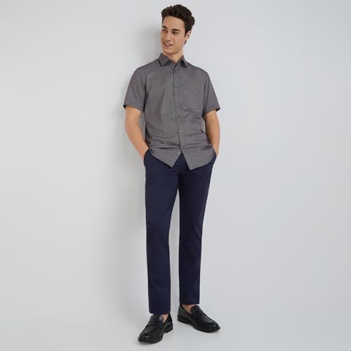 Image of Colorplus Men's Regular Fit Print Pattern Pure Cotton Plain Collar Half Sleeve Casual Shirt
