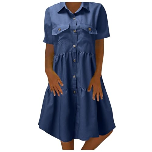 Ensemble denim femme jupe chemise manches courtes rétro longue ample