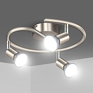 Uchrolls LED Ceiling Light Round Rotatable,3 Way Modern Ceiling Spotlight for Kitchen, Living Room and Bedroom, Complete with 3X 4W GU10 LED Light Bulbs (450LM, Cool White))- Matte Nickel