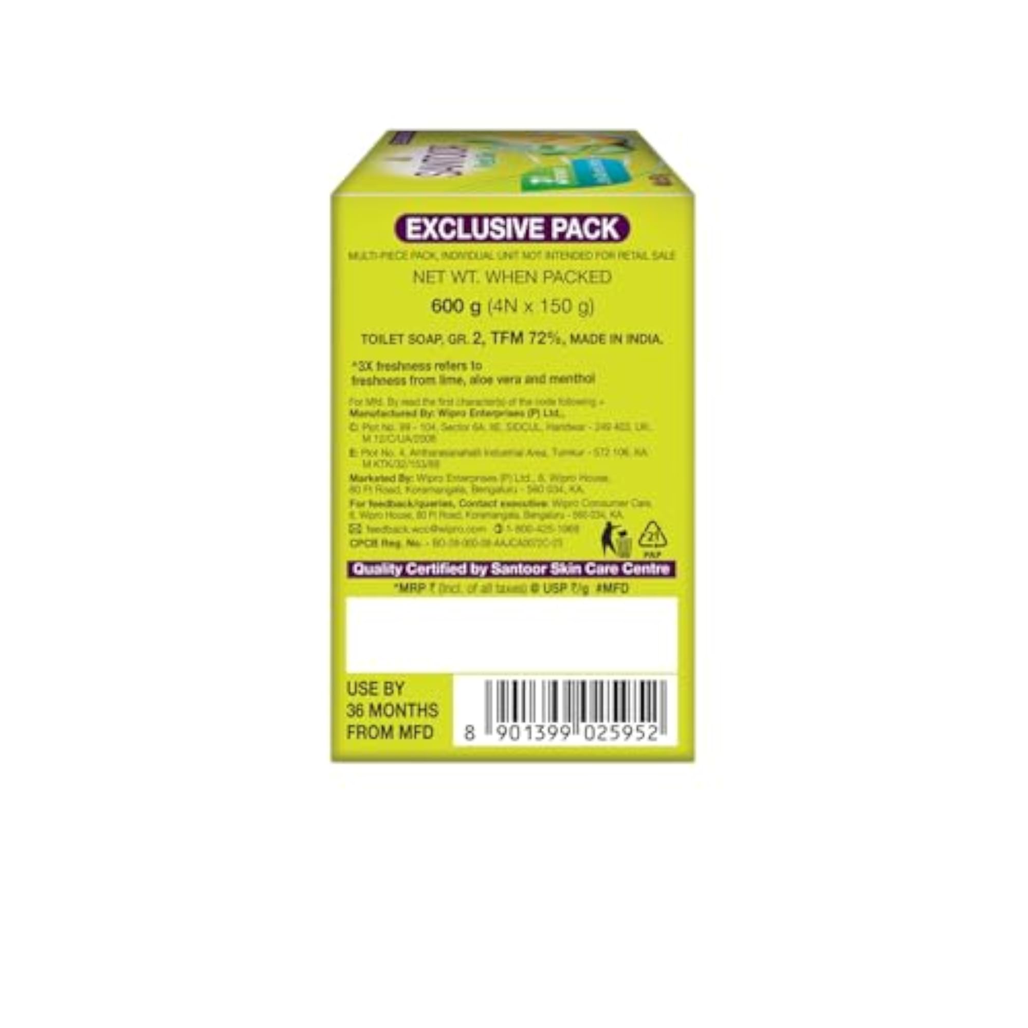 Fresh Skin Bathing Soap with Lime, Aloe Vera & Menthol, Pack of 4