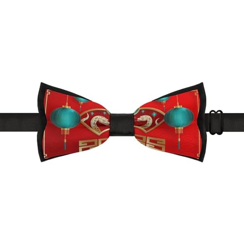GoasNei Year Of The Snake 2025 Happy Chinese New Year 2025 Bow Tie for Men Adjustable Necktie Funny Tie Neck Ties for Weddings Party