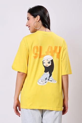 Image of TQH Women's Casual Printed Round Neck, Oversized Longline Drop Shoulder Boho Style T-Shirt