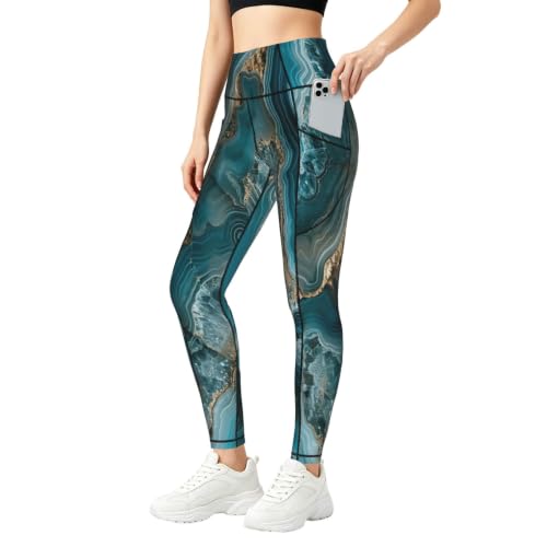 Leggings de yoga con bolsillos y estampado ágata opacos para correr
