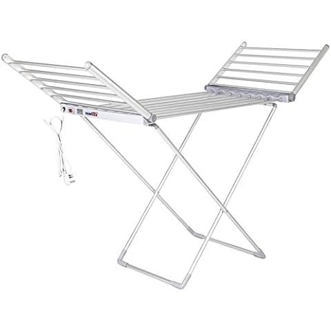 HomRush Heated Clothes Airer Drying Rack Electric Clothes Horse Dryer - Indoor Foldable 230W Energy Efficient Electric Heater for Laundry Dry Towel Warmer Silver Cover