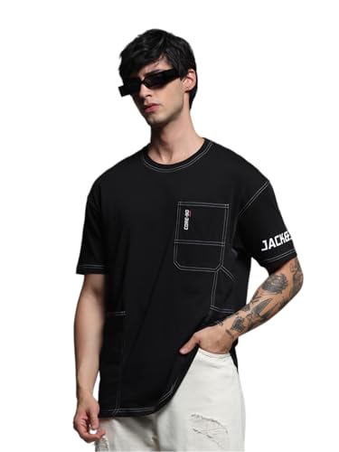 Image of Jack & Jones Men's Printed Round Neck Cotton Oversized Tshirt