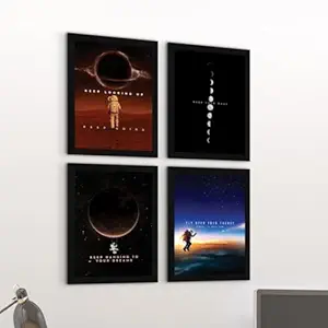 ArtX Paper Science Space Motivational Wall Frames, Motivational Poster Framed, Inspiring Quotes For Home, Office and Study Room Wall Decor, Multicolor Quotes Framed Posters, A4, Set of 4