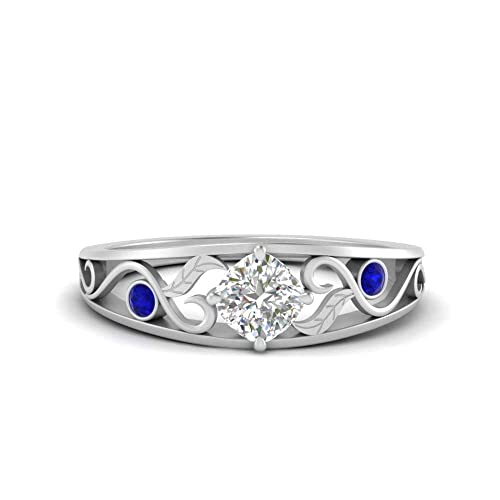 Image of Choose Your Gemstone Nature Inspired Compass Point Ring 925 Sterling Silver Cushion Shape Side Stone Engagement Rings Lightweight Office Wear Everyday Gift Jewelry US Size 4 to 12