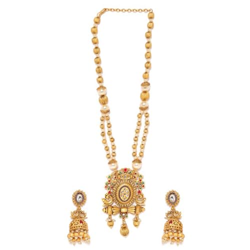 Rubans 22K Gold Plated Ruby & Emerald Kundan Studded Pearl & Gold Beaded Handcrafted Traditional Layered Jewellery Set for Women & Girls, Perfect for Any Festive & Wedding Occasion (B0D6RV5HLL) Amazon Price History, Amazon Price Tracker