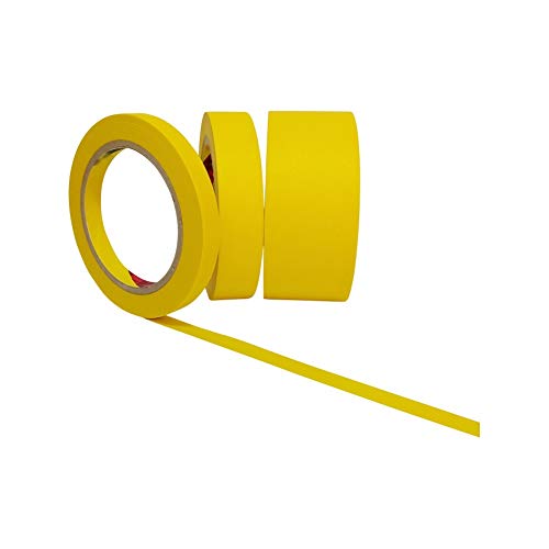 Jmi Basic Yellow Painters Tape For Car Paint - Assorted Size Multi Pack 44 Yard - No Residue Automotive Masking Tape For Automotive Paint - Heat Resistant For Paint Booth (1/2 X 1 X 2 Inch - 3 Roll) #TOP3