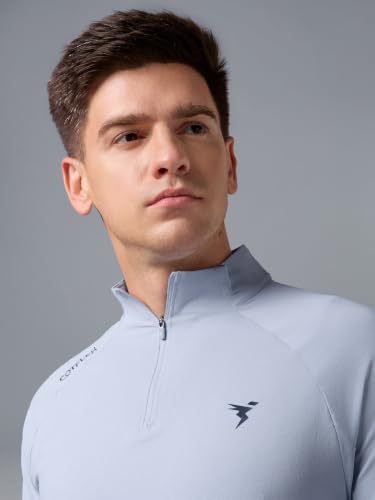 Image of TECHNOSPORT Men's Solid Quarter Zip Gym Slim Fit Active Sports T-Shirt with COTFLEX Full Sleeve Cotton Feel Polyester 4-Way Stretch Memory Fabric Lightweight Workout Running Training